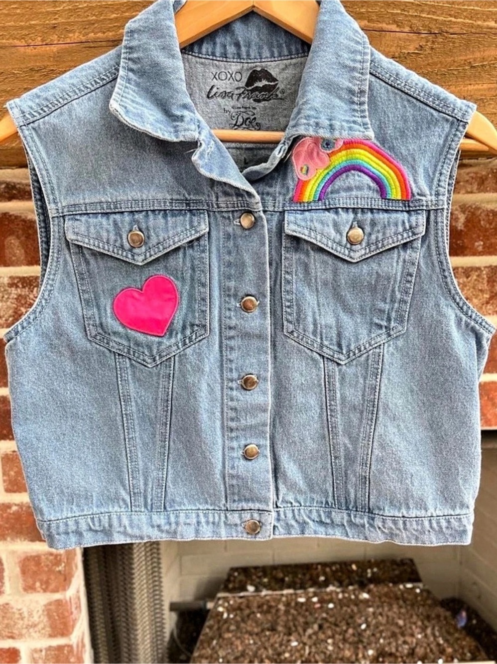 Lisa Frank Denim Vest Rainbow Bear Size Large Like New